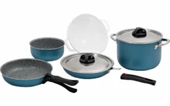 Berger Stone Topfset Blau-matt Aus Aluminium 8-tlg. Abnehmbare Griffe