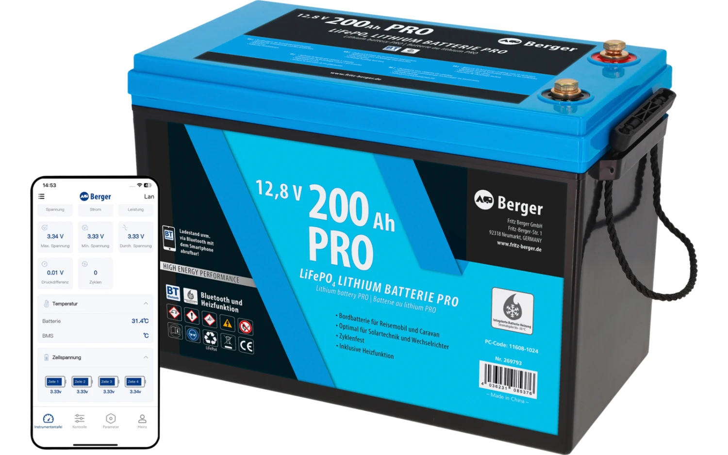 Berger LiFePO4 Lithium Batterie Pro 200 Ah 12V Mit Bluetooth & Heizung 12 Berger LiFePO4 Lithium Batterie Pro 200 Ah 12V Mit Bluetooth & Heizung – Bild 12