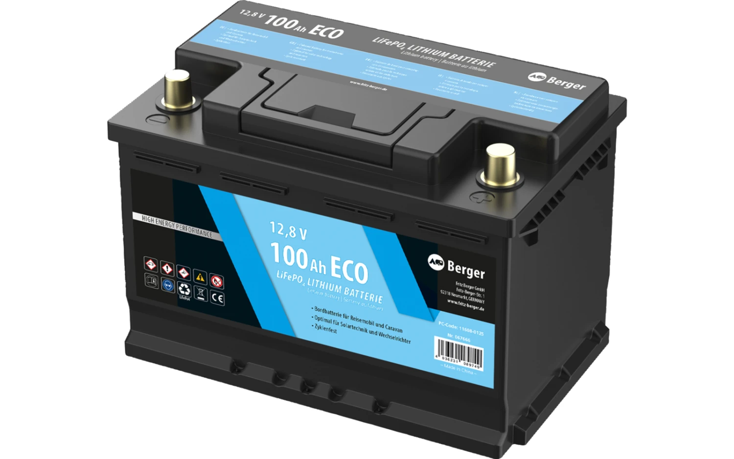 Berger LiFePO4 Lithium Batterie Eco 100 Ah 12V 1 Berger LiFePO4 Lithium Batterie Eco 100 Ah 12V